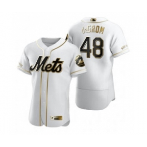 Men's Nike New York Mets #48 Jacob DeGrom White 2020 Authentic Golden Edition Baseball Jersey