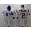 Nike Men's New York Mets #12 Francisco Lindor Authentic White Retro Baseball Jersey