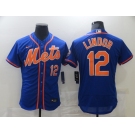 Nike Men's New York Mets #12 Francisco Lindor Blue Home Flex Base Authentic Collection Baseball Jersey