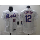 Nike Men's New York Mets #12 Francisco Lindor White Home Flex Base Authentic Collection Baseball Jersey