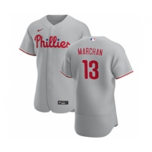 Men's Nike Philadelphia Phillies #13 Rafael Marchan Gray Road 2020 Authentic Player Baseball Jersey