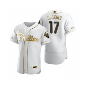 Men's Nike Philadelphia Phillies #17 Rhys Hoskins White 2020 Authentic Golden Edition Baseball Jersey