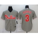 Men's Nike Philadelphia Phillies #3 Bryce Harper Gray Road Stitched Baseball Jersey