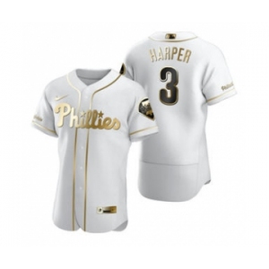 Men's Nike Philadelphia Phillies #3 Bryce Harper White 2020 Authentic Golden Edition Baseball Jersey