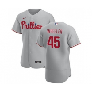 Men's Nike Philadelphia Phillies #45 Zack Wheeler Gray Road 2020 Authentic Player Baseball Jersey