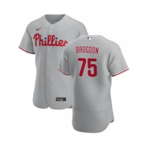 Men's Nike Philadelphia Phillies #75 Connor Brogdon Gray Road 2020 Authentic Player Baseball Jersey
