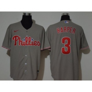 Men's Nike Phillies #3 Bryce Harper Gray 2020 Baseball Jersey