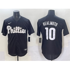 Men's Philadelphia Phillies #10 J.T. Realmuto Black Lights Out Limited Stitched Baseball Jersey