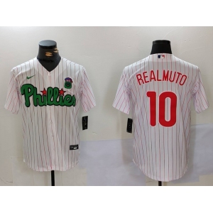 Men's Philadelphia Phillies #10 J.T. Realmuto White Green Cool Base Stitched Jersey
