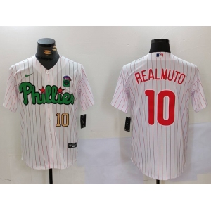 Men's Philadelphia Phillies #10 J.T. Realmuto White Green Cool Base Stitched Jerseys