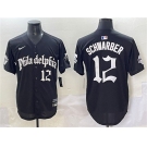 Men's Philadelphia Phillies #12 Kyle Schwarber Black Gothic Vapor Limited Stitched Jersey