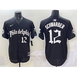 Men's Philadelphia Phillies #12 Kyle Schwarber Black Gothic Vapor Limited Stitched Jersey
