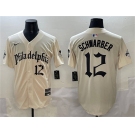 Men's Philadelphia Phillies #12 Kyle Schwarber Cream Gothic Vapor Limited Stitched Jersey