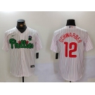 Men's Philadelphia Phillies #12 Kyle Schwarber White Green Cool Base Stitched Jersey