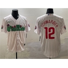 Men's Philadelphia Phillies #12 Kyle Schwarber White Phanatic Cool Base Stitched Jersey