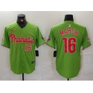 Men's Philadelphia Phillies #16 Brandon Marsh Number Green With Patch Stitched Cool Base Nike Jersey