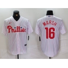 Men's Philadelphia Phillies #16 Brandon Marsh White Pinstripe Stitched Cool Base Jersey