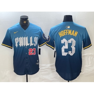 Men's Philadelphia Phillies #23 Jeff Hoffman Blue Number 2024 City Connect Limited Stitched Jersey