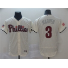 Men's Philadelphia Phillies #3 Bryce Harper Authentic Cream Alternate Flex Base Baseball Jersey