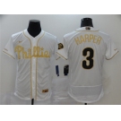 Men's Philadelphia Phillies #3 Bryce Harper Authentic Whtie Gold Fashion Flex Base Baseball Jersey