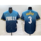 Men's Philadelphia Phillies #3 Bryce Harper Blue 2024 City Connect Limited Stitched Jersey