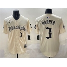Men's Philadelphia Phillies #3 Bryce Harper Cream Gothic Vapor Limited Stitched Jersey