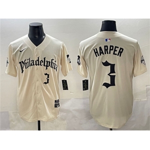 Men's Philadelphia Phillies #3 Bryce Harper Cream Gothic Vapor Limited Stitched Jersey