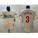 Men's Philadelphia Phillies #3 Bryce Harper Cream Phanatic Limited Stitched Jersey