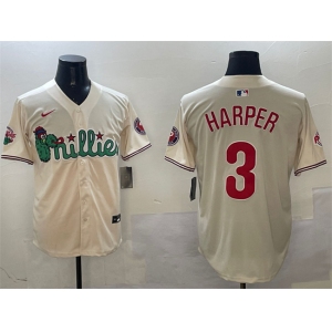 Men's Philadelphia Phillies #3 Bryce Harper Cream Phanatic Limited Stitched Jersey
