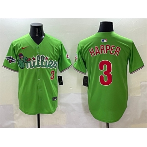 Men's Philadelphia Phillies #3 Bryce Harper Light Green Phanatic With 2024 Division Champions Patch Limited Stitched Jersey