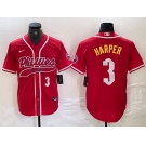 Men's Philadelphia Phillies #3 Bryce Harper Number Red Cool Base Stitched Baseball Jerseys