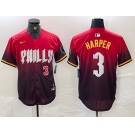 Men's Philadelphia Phillies #3 Bryce Harper Red 2024 City Player Number Cool Base Jerseys