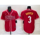 Men's Philadelphia Phillies #3 Bryce Harper Red Cool Base Stitched Baseball Jersey