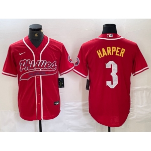 Men's Philadelphia Phillies #3 Bryce Harper Red Cool Base Stitched Baseball Jersey