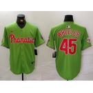 Men's Philadelphia Phillies #45 Zack Wheeler Green With Patch Stitched Cool Base Nike Jersey