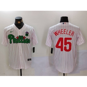 Men's Philadelphia Phillies #45 Zack Wheeler White Green Cool Base Stitched Jersey