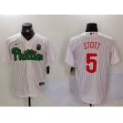 Men's Philadelphia Phillies #5 Bryson Stott White Green Cool Base Stitched Jersey