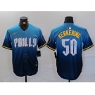 Men's Philadelphia Phillies #50 Orion Kerkering Blue 2024 City Connect Limited Stitched Jersey