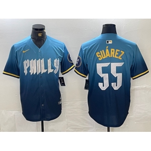 Men's Philadelphia Phillies #55 Ranger Suarez Blue 2024 City Cool Base Jersey
