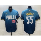 Men's Philadelphia Phillies #55 Ranger Suarez Blue 2024 City Player Number Cool Base Jerseys