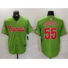 Men's Philadelphia Phillies #55 Ranger Suarez Green With Patch Stitched Cool Base Nike Jersey