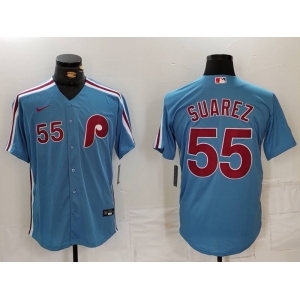 Men's Philadelphia Phillies #55 Ranger Suarez Number Light Blue Cooperstown Cool Base Jersey