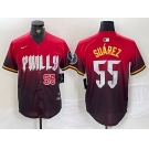 Men's Philadelphia Phillies #55 Ranger Suarez Red 2024 City Player Number Cool Base Jerseys