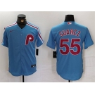 Men's Philadelphia Phillies #55 Ranger Suárez Blue Cool Base Stitched Jersey