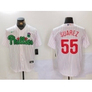 Men's Philadelphia Phillies #55 Ranger Suárez White Green Cool Base Stitched Jersey