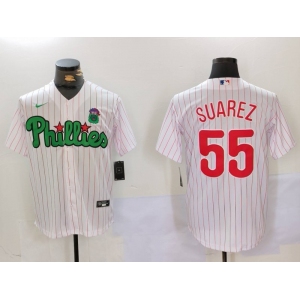 Men's Philadelphia Phillies #55 Ranger Suárez White Green Cool Base Stitched Jersey