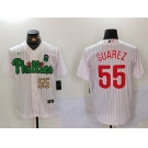 Men's Philadelphia Phillies #55 Ranger Suárez White Green Cool Base Stitched Jerseys