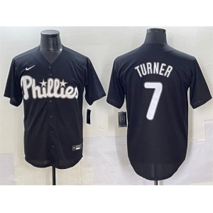 Men's Philadelphia Phillies #7 Trea Turner Black Lights Out Limited Stitched Baseball Jersey