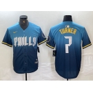 Men's Philadelphia Phillies #7 Trea Turner Blue 2024 City Connect Limited Stitched Jersey