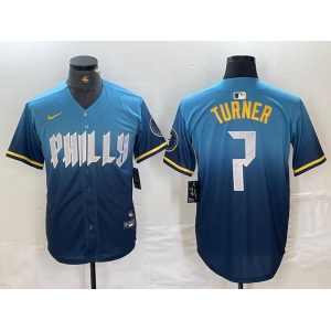 Men's Philadelphia Phillies #7 Trea Turner Blue 2024 City Connect Limited Stitched Jersey